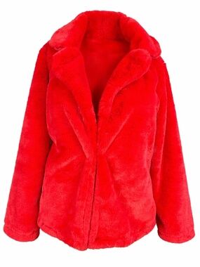 Bright RED Faux Fur Teddy Jacket Coat Super Soft